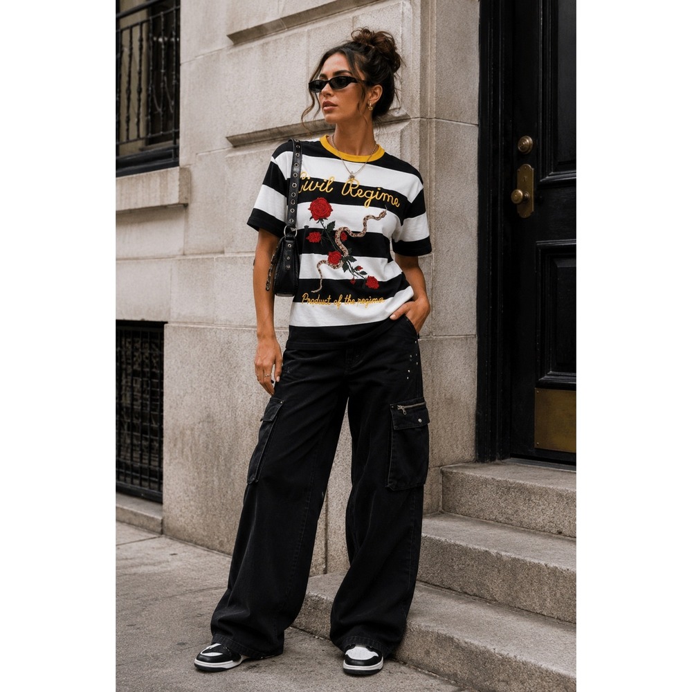 Civil Regime Statement T-Shirt Women M‎ Black Rose Snake Edgy Streetwear Goth